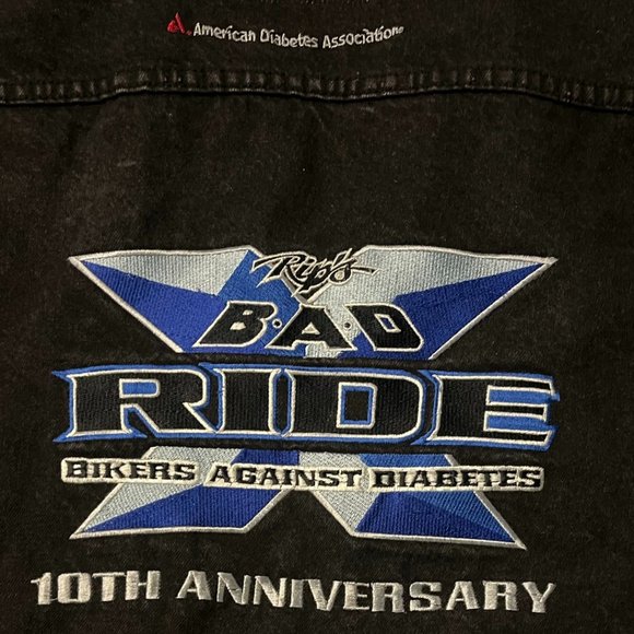 VTG Demin Jean Trucker Jacket Embroidered Rips Bikers Against Diabetes Size M - Picture 4 of 9